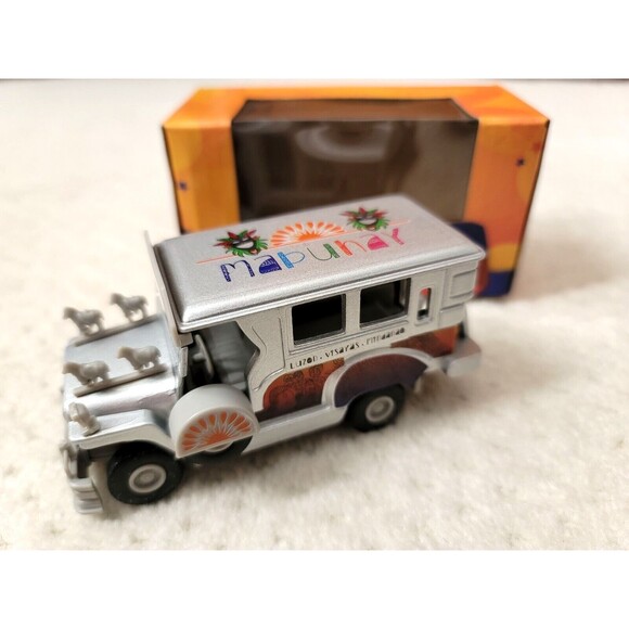 NIB Philippine Jeepney Silver Die Cast Pull Back 4" Car - Picture 1 of 5